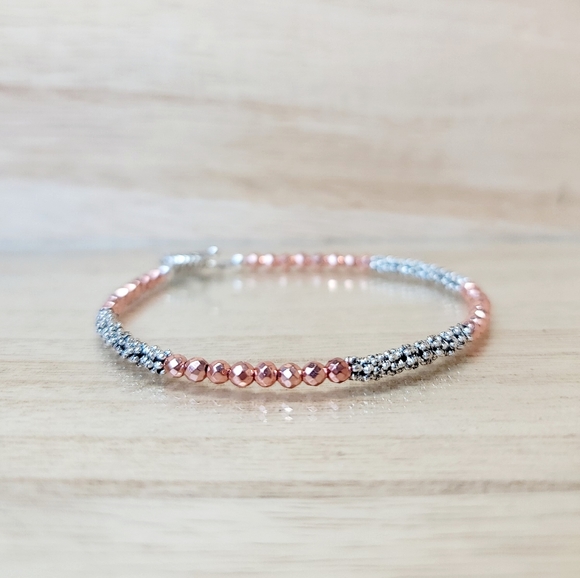 Rose Gold & Silver Beaded Toggle Bracelet - Picture 4 of 9